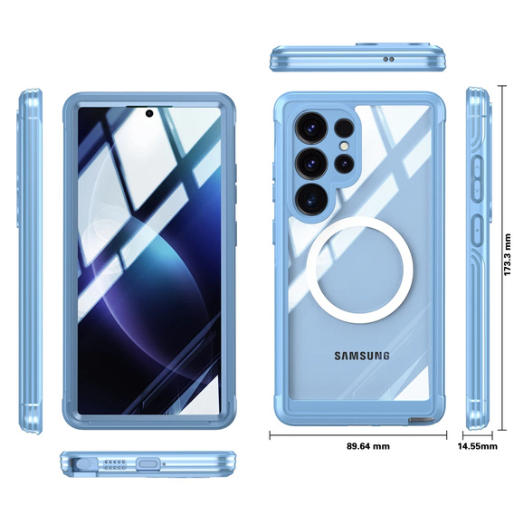 Husă pentru Samsung Galaxy S25 Ultra, Shockproof, cu sticlă, pentru MagSafe, albastru