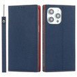 Cu clapetă pentru iPhone 14 Pro, Litchi Skin Grain, albastru închis