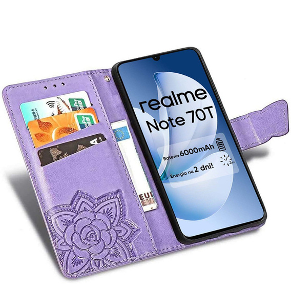 Cu clapetă pentru Realme Note 70T 4G, Butterfly, violet