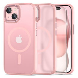 Husă pentru iPhone 15, pentru MagSafe, ERBORD Matt Case, roz + sticlă pentru ecran
