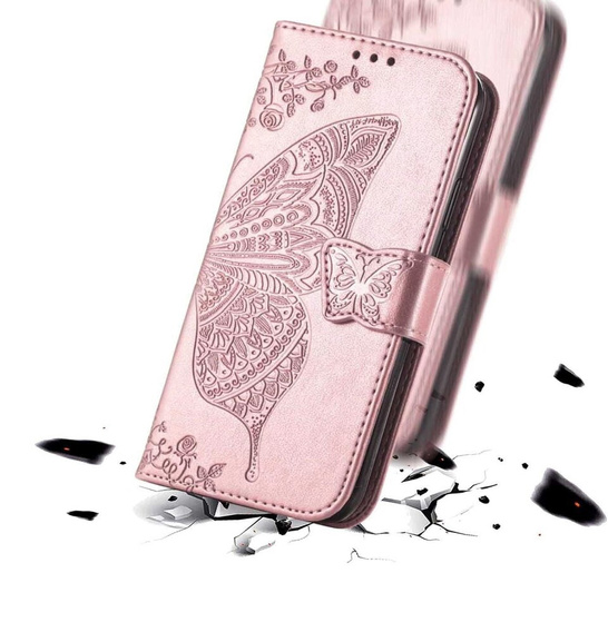 Cu clapetă pentru Infinix Hot 50 4G, Butterfly, roz rose gold