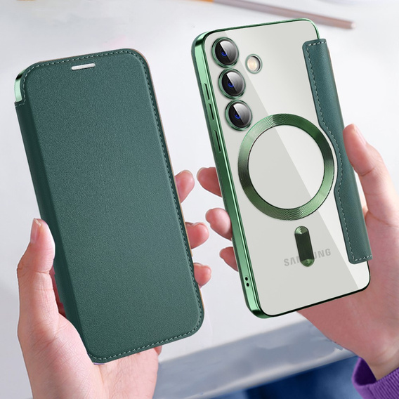 Cu clapetă pentru Samsung Galaxy S24+ Plus, RFID Wallet MagSafe CamShield, verde