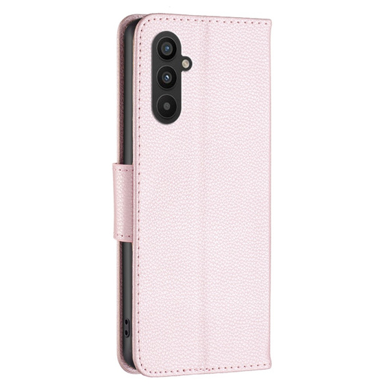 Cu clapetă pentru Samsung Galaxy A25 5G, Wallet Litchi Leather, roz + sticlă 9H