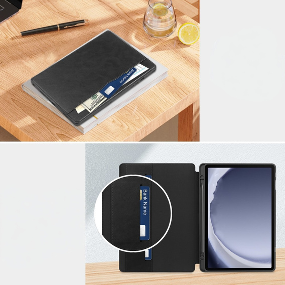 Huse pentru Samsung Galaxy Tab A9+, Business Card and Pen Slot, negru