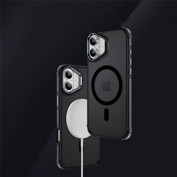 Carcasă Matt pentru iPhone 17, blindată, pentru MagSafe, fumurie cu margini negre