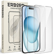 2x sticlă călită pentru iPhone 15, ERBORD 9H Hard Glass pe ecran