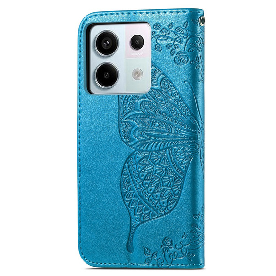 Cu clapetă pentru Xiaomi Redmi Note 13 Pro 5G, Butterfly, albastru