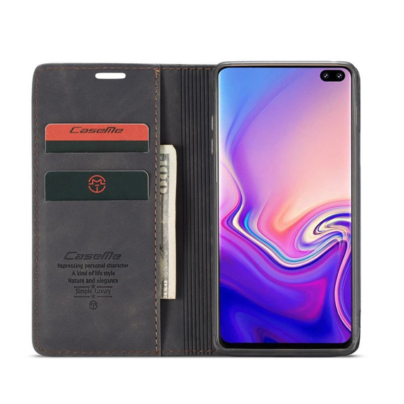 Husa CASEME pentru Samsung Galaxy S10 Plus, Leather Wallet Case, negru