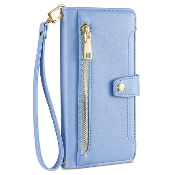 Cu clapetă pentru Samsung Galaxy A16, Wallet Zipper Pocket, albastru