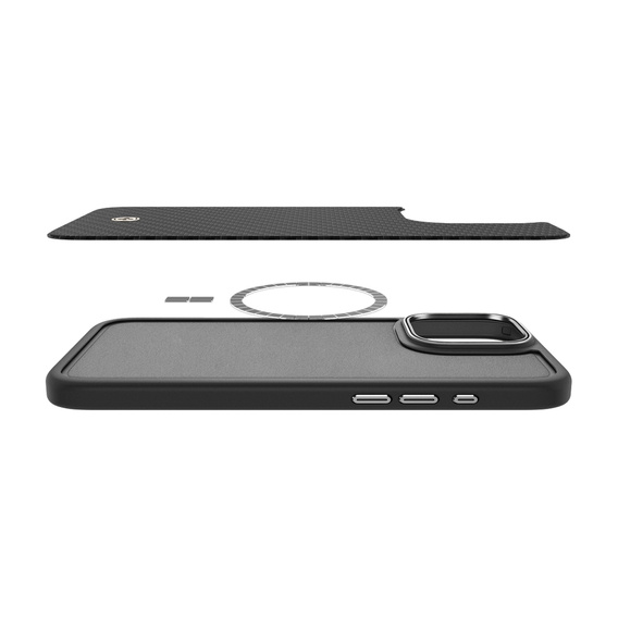 Carcasa Spigen pentru iPhone 16 Pro, Enzo Aramid MagSafe, negru carbon / argintiu + 9H Tempered Glass