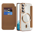 Cu clapetă pentru Samsung Galaxy S22 5G, RFID Wallet MagSafe CamShield, maro