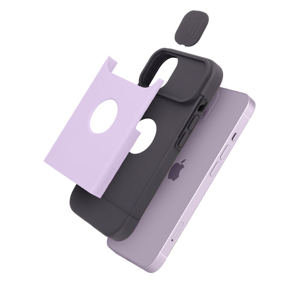 Husă ERBORD MagSafe Cam Slider, violet + sticlă pentru ecran pentru iPhone 13 / iPhone 14