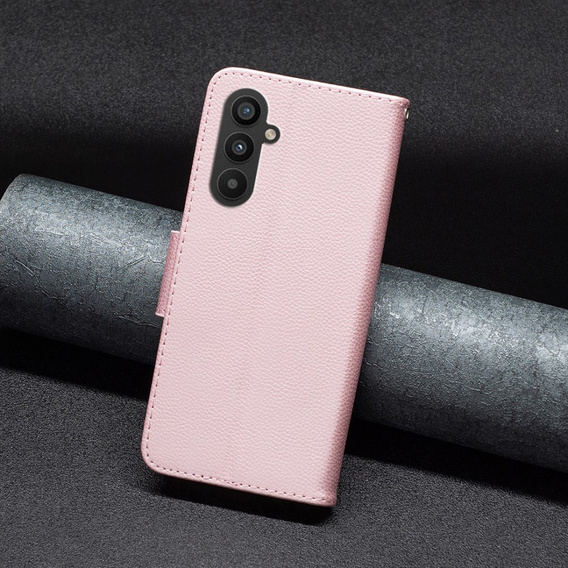 Cu clapetă pentru Samsung Galaxy A25 5G, Wallet Litchi Leather, roz + sticlă 9H