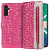 Carcasă cu clapetă pentru Samsung Galaxy A04S / A13 5G, Wallet Pocket Zipper Lace, roșu