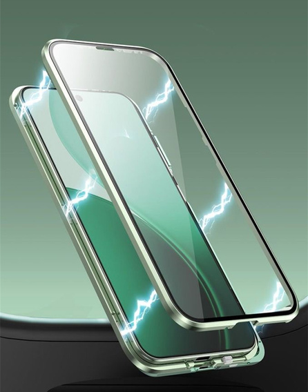 Carcasă pentru Oppo Reno 14, sticlă magnetică dublă, transparentă cu laturi verzi