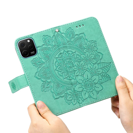 Cu clapetă pentru Huawei Nova Y61, Mandala Flower, verde