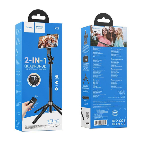 Baston selfie cu telecomandă wireless Hoco K21 trepied