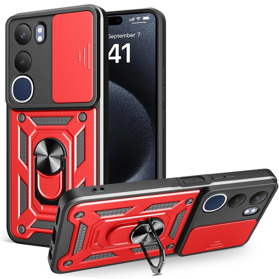 Husă blindată pentru Vivo Y19s, CamShield Slide, roșu