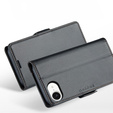 Husă pentru Iphone 16E, ERBORD Glossy Litchi, portofel cu clapetă, negru