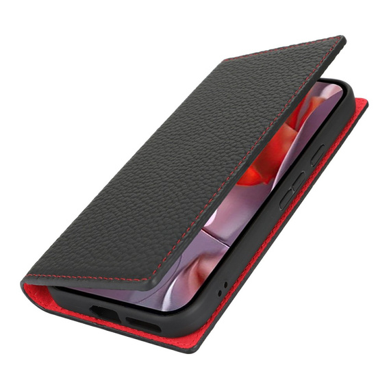 Cu clapetă pentru Google Pixel 9A, Litchi Skin Grain, negru