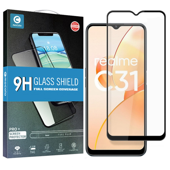 Mocolo Full Glue sticlă călită pentru Realme C31, cadru negru