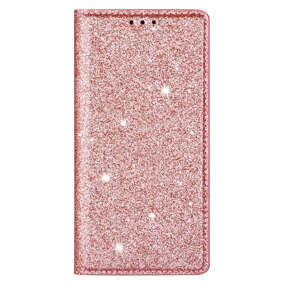 Carcasa flip pentru iPhone 16E, Card Slot Glittery, roz