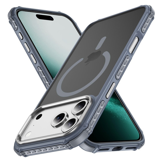 Carcasă Matt pentru iPhone 17 Pro Max, blindată, pentru MagSafe, fumurie cu margini gri