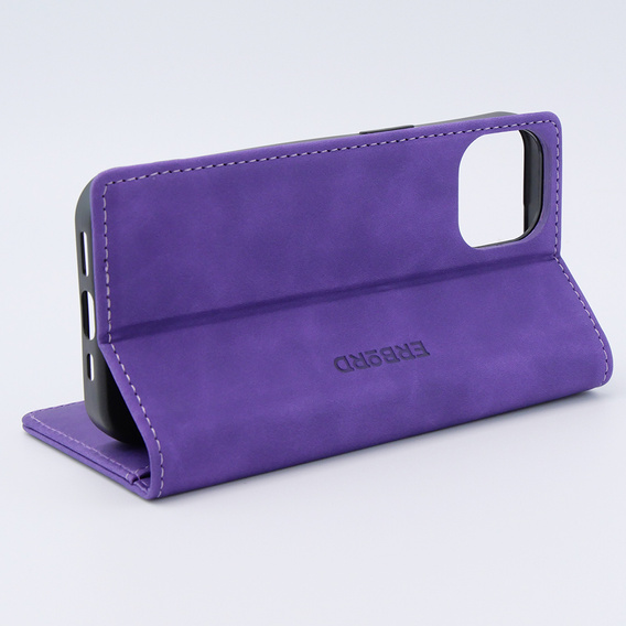 Husă pentru iPhone 15, ERBORD Vintage, portofel cu clapetă, violet