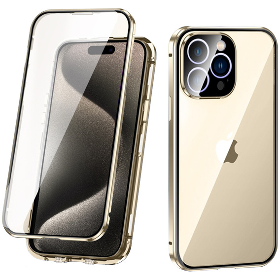 Husa pentru iPhone 15 Pro Max, Magnetic Dual Glass, de aur