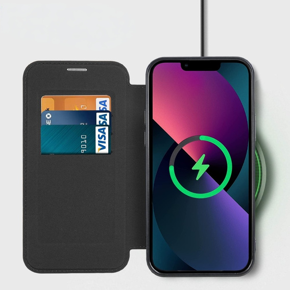 Cu clapetă pentru iPhone 13, RFID Wallet MagSafe CamShield, negru