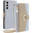 Carcasă flip pentru Samsung Galaxy A05s, Wallet Zipper Pocket, cu oglindă, albastru