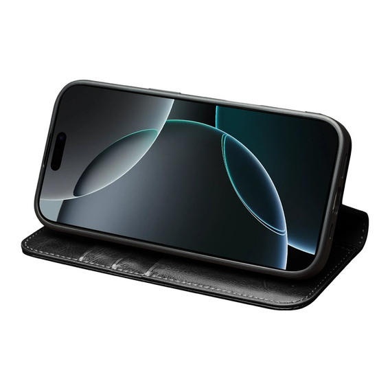 QIALINO Carcasă flip din piele de vacă originală pentru iPhone 17 Pro Max, negru