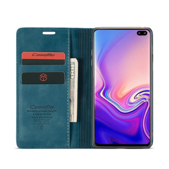 Husa CASEME pentru Samsung Galaxy S10, Leather Wallet Case, albastru