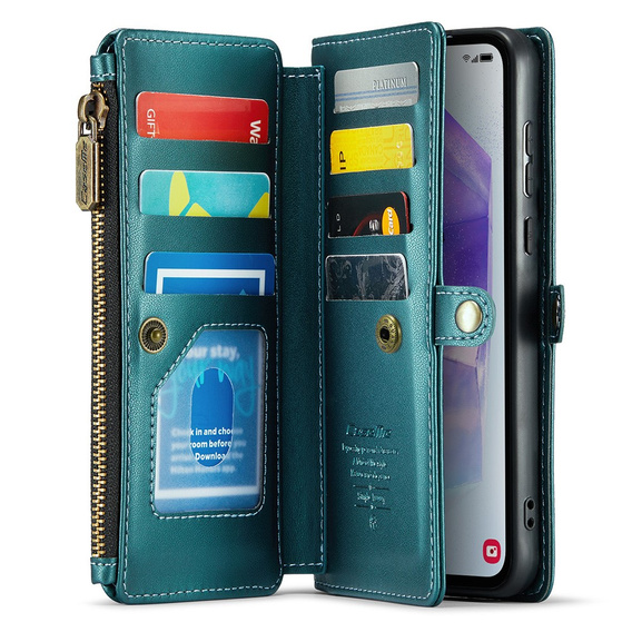 Husă CASEME pentru Samsung Galaxy A55 5G, RFID Leather Wallet, cu curea de umăr, verde