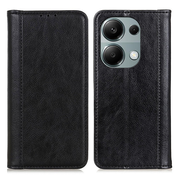 Huse pentru Xiaomi Redmi Note 13 Pro 4G / Xiaomi Redmi Note 14S / Xiaomi Poco M6 Pro 4G, Wallet Litchi Leather, negru
