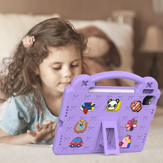 Husă pentru copii pentru iPad Air 10.9" 2022/2020 (5/4 gen.) / Pro 11" 2022/2021/2020 (4/3/2 gen.), Cute Patterns, cu suport, violet
