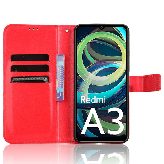 Cu clapetă pentru Xiaomi Redmi A3, Crazy Horse Wallet, roșu