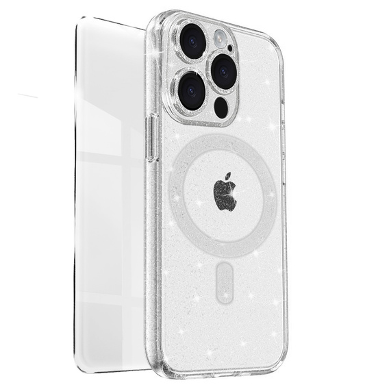 Husă pentru iPhone 16 Pro, ERBORD Glitter MagSafe, transparentă + Sticlă pentru ecran