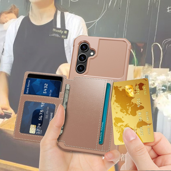 Husa pentru Samsung Galaxy S23 FE, Card Holder Kickstand, roz