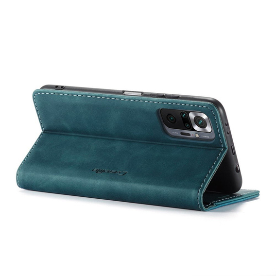 Husa CASEME pentru Xiaomi Redmi Note 10 Pro, Leather Wallet Case, albastru