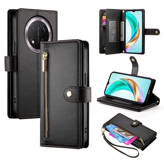 Cu clapetă pentru Honor Magic 7 Lite, Wallet Zipper Pocket, negru