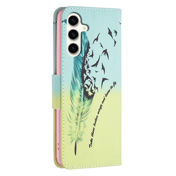 Cu clapetă pentru Samsung Galaxy S23 FE, Wallet, feather, albastru