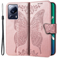 Cu clapetă pentru Xiaomi 13 Lite, Butterfly, roz rose gold