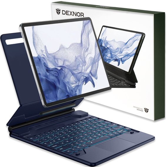 Husă tastatură pentru Samsung Galaxy Tab S10+/ S9+/ S8+/ S7+/ S7 FE, Dexnor Magnetic Keyboard Touchpad, albastru