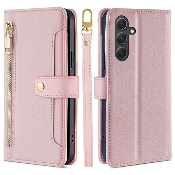 Cu clapetă pentru Samsung Galaxy A54 5G, Wallet Zipper Pocket, roz