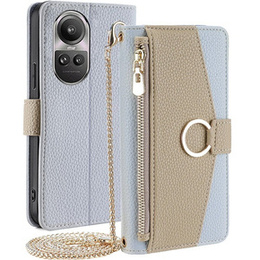 Carcasă flip pentru Oppo Reno 10 / 10 Pro, Wallet Zipper Pocket, cu oglindă, albastru