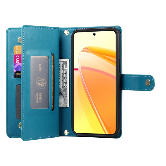 Cu clapetă pentru Oppo Reno 13 5G, Wallet Zipper Pocket, albastru