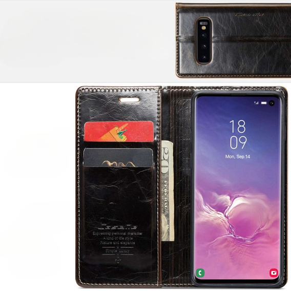 Carcasă flip CASEME pentru Samsung Galaxy S10+ Plus, Waxy Textured, cafea