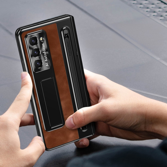 Husă cu suport din piele + PC cu geam și stylus pentru Samsung Galaxy Z Fold6 5G