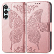 Cu clapetă pentru Samsung Galaxy M15 5G, Butterfly, roz rose gold